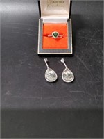 Sterling Silver Auqua Marine Earrings and Ring Set