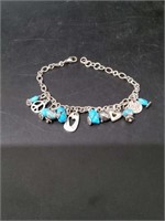 Rare Sterling Silver Turquoise Charm Bracelet 8"