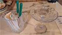 Crystal pitcher, glass candy dish