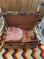 Antique kids trunk. Very old toy trunk with baby