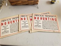 Vintage Cardboard No Hunting Signs 1970s