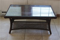 Wicker Rattan Glass Top Patio Sunroom Coffee Table