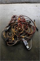 Large Lot of Extension Cords, Work Light, Surge