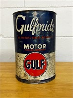 Vintage Gulf Gulfpride motor oil one quart empty