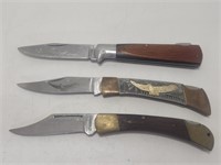 Three Folding Pocket Knives, Vintage, 1055 Steel