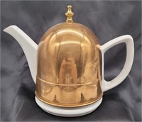 Teapot with copper and brass cover. 7½" tall.