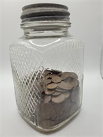 OLD COFFEE JAR WITH OVER 500 WHEAT PENNIES