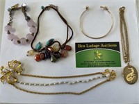 12k Gold Necklace, (3) Bracelets & (1) Pin