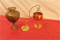 Copper Planter & Brass Vase & Hook