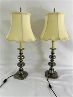 Set of Two Lamps Metal with White Shade