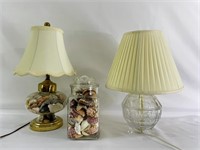 2 Lamps, Glass container with Seashells