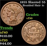 1855 Slanted 55 Braided Hair Large Cent 1c Grades
