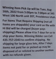 Auction Pick Up Info
