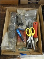 wheels, scissors, assorted shop items