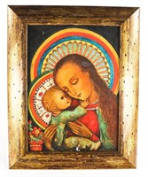 MID-20TH C. MADONNA & CHILD PAINTING ON BOARD