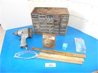 Tool Caddy, nuts, bolts, wire cup brush, hook,