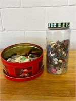 Vintage buttons in tin and jar