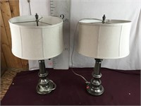Gorgeous Pair Of Metal Lamps, Beautiful Shades