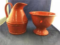 Two Large Red Italian Ornate Pottery Pieces