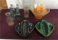 Vintage Bottles, Glass Serving Set, Ashtrays