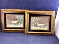 Framed 3-D Incolay Hunting Dog Pictures