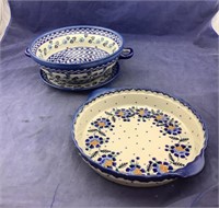 3 Pieces Of Polish Pottery Kitchen Ware