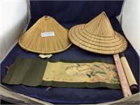 Two Bamboo Korean Hats And Vintage Oriental