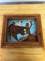 Signed framed Wood Burned/Hand-Painted Bald Eagle