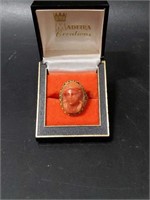 Antique Victorian Carved Coral 14k Rose Gold Ring