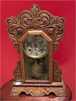 Antique Carved Oak Gingerbread Clock with Key a