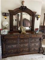 Fancy Carved Dresser with Mirror