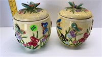 2 BUTTERFLY CANISTERS 6.5" TALL