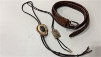 Braided Bolo Ties and Leather Belt