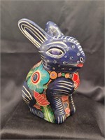 Painted clay rabbit bank. Made in Mexico.