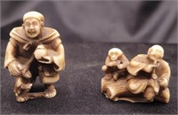 Ivory craved figures. 2" & 1¼". One appears to