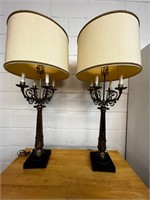 Mid century large brass table lamps