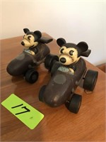 2 CAST IRON  MOUSE IN RACE CAR