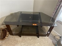 3 tier media shelf TV Stand. Glass and wood.