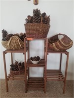 Wooden Tiered Plant Shelf and Baskets with