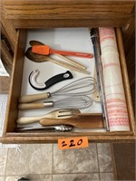 Draw of misc kitchen utensils and set of 8 Blair