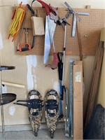 Lot of tools, snowshoes and misc items.