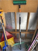 Yard rake and scrub brush