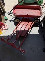 Vintage radio flyer red wagon and. Red wooden