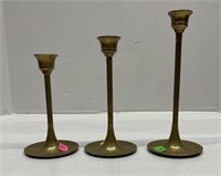 3 Vintage Brass Candlesticks