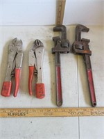 2 x 14" Pipe Wrenches & 2 Vice Grip Clamps