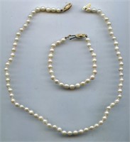 14k Gold CLasp White Pearls Necklace & Bracelet