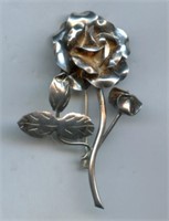 Sterling Rose Pin Brooch 2.5"