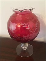 Red Etched Cut to Clear Footed Vase