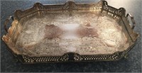 Ornate Etched Silver Plate Footed Serving Tray