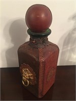 Original M.A. Leather Covered Green Glass Decanter